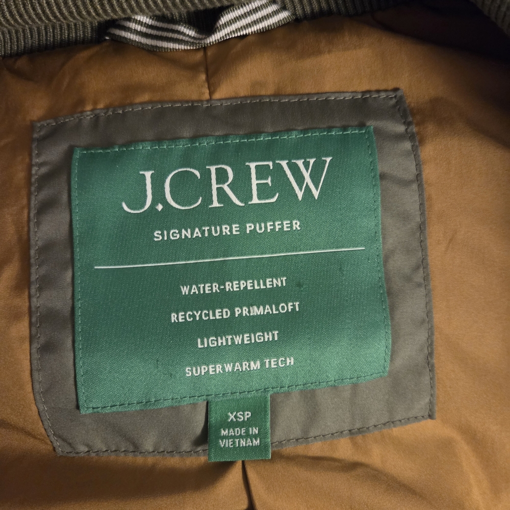 J. Crew PrimaLoft Green Puffer Parka Coat - Picture 3 of 4